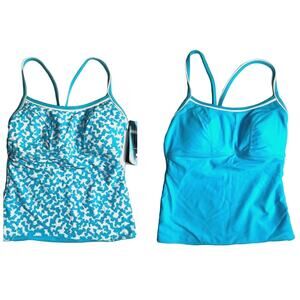 TYR BRIGHT IDEA Reversible Tankini Top - Blue White- Size XS - $56